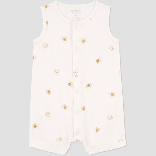 Carter's Just One You® Baby Sun Romper - Cream Newborn: 100% Cotton, Front & Crotch Snap, Elastic Leg Openings, Sleeveless