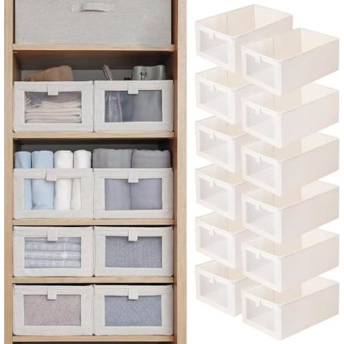 Linen Closet Organizers And Storage, 12 Pack Closet Storage Bins Linen Closet Baskets for Closet Organization Foldable Closet Organizer Bins with Clear Window For Organizing Clothing, Jeans, Shelves