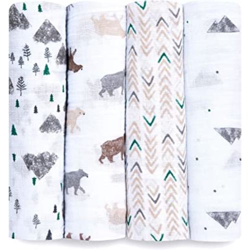 aden + anais Essentials Swaddle Blanket, Muslin Blankets for Girls & Boys, Baby Receiving Swaddles, Newborn Gifts, Infant Shower Items, Toddler Gift, Wearable Swaddling Set, 4 Pack, Bear Necessities