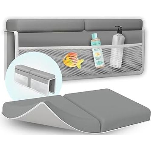 2 Pieces Set Bath Kneeler and Elbow Rest Pad with 3 Spacious Pockets to Organize Baby Accessories, 1.5" Thick Non-Slip. Soft. Fast-Drying, Foldable for Parent's Baby and Toddler Bath Time