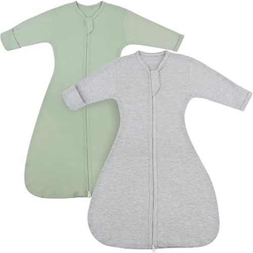 Transition Swaddle Baby Sleep Sack 3-6 Months, Transitional Swaddle Sack Arms Up Swaddle with Mitten Cuffs, 2-Pack Baby Transition Sleepsack with 2-Way Zipper 0.8 Tog 100% Cotton Arms in/out (Medium)