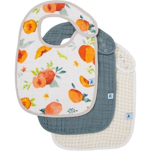 Little Unicorn Premium Classic Bib 3 pack | Adjustable as baby grows | Soft fabric on skin | Great for first time eaters (Georgia Peach)