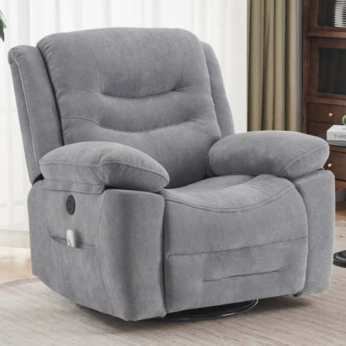 Sfxingyou Large Power Swivel Rocker Recliner with Massage and Heat, USB Port,Overstuffed Electric Rocking Chairs Living Room(Grey)