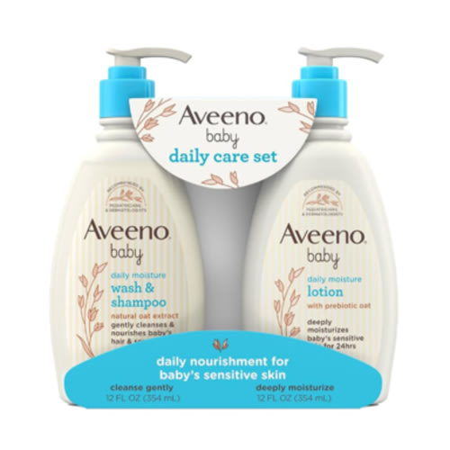Aveeno Baby Daily Care Gift Set with Oat Extract & Prebiotic Oat, Contains Daily Moisturizing Body Lotion & Gentle 2-in-1 Baby Bath Wash & Shampoo, Hypoallergenic & Paraben-Free, Two Pack