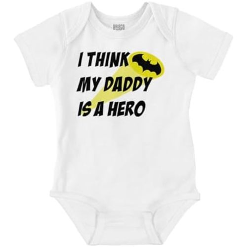 Brisco Brands I Think My Daddy is a Hero Superhero Baby Romper Boys or Girls