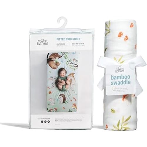 Rookie Humans Crib Sheet & Swaddle Bundle, Enchanted Forest