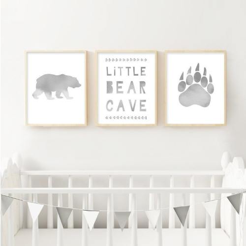 Little Bear Cave Prints | Light Grey Nursery Art | Woodland Nursery Art | Scandi Nursery Prints | Set of 3 Neutral Nursery Art | Boys Room