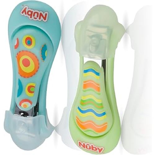 Nuby Baby Care Nail Clippers, 2 Count, Green/Aqua