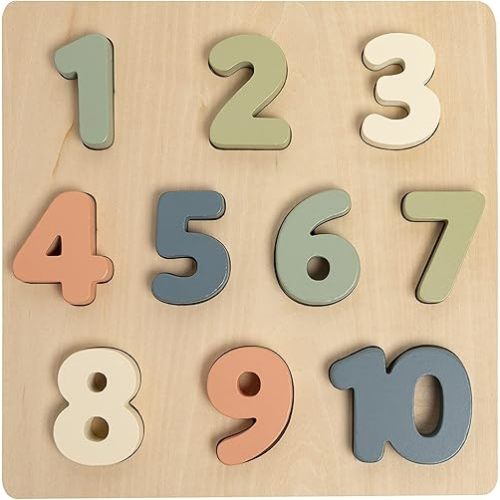 Pearhead Wooden 123 Numbers Puzzle, Colorful Preschool Counting Toy, Interactive Montessori Educational Learning Board, Gender Neutral Modern Baby and Toddler Gift for Boys or Girls