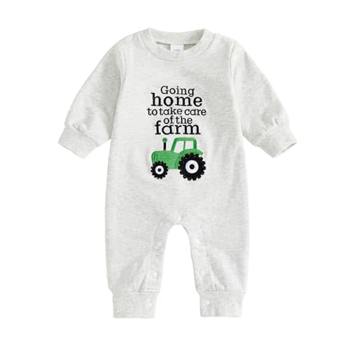 YOKJZJD Newborn Baby Boy Farm Outfit Tractor Long Sleeve Jumpsuit Romper Letter Bodysuit Fall Winter Clothes