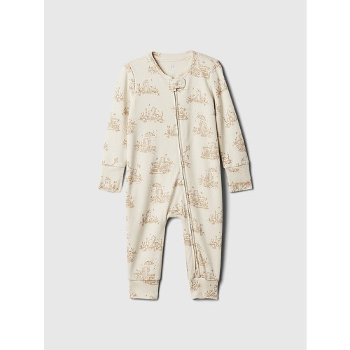 Baby Supima® Footless One-Piece in beige bear, size: 0-3 M