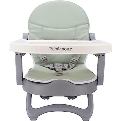 Bebamour Baby Booster Seat Grow with Pocket Snack Booster Seat for Dining Table with Removable Tray & Seat Pad (Green)