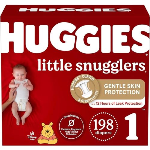 Huggies Size 1 Diapers, Little Snugglers Diapers, Size 1 (8-14 lbs), 198 Ct (6 packs of 33), Newborn