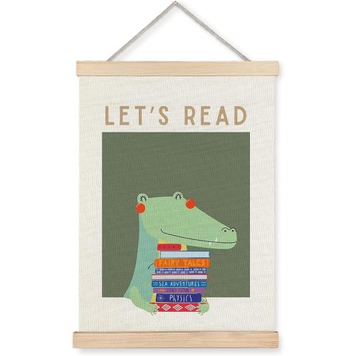 ignytiger Let's Read Dinosaur Wall Art Poster Framed, Book Reading Canvas Wall Art Prints for Classroom Nursery Kids Room Reading Corner Nook Library Decor, 12x16 Inches