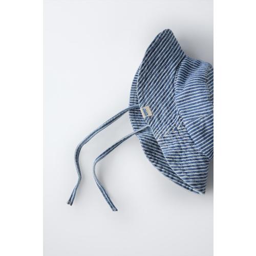 STRIPED TWILL BUCKET HAT - Blue | ZARA United States