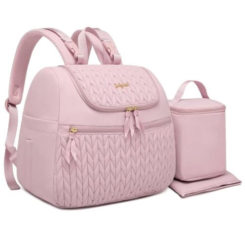 Breast Pump Bag for Spectra S1/S2 & Medela – Insulated Cooler Bag, 14" Laptop Sleeve, Diaper Backpack with Changing Pad – Lightweight, Water-resistant & Stylish for Work, Travel, Pink