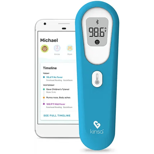 Kinsa QuickScan Non-Contact Smart Forehead Thermometer & App - Pairs with Smartphone to Track Family Health & Get Illness Guidance - Contactless, No Touch Thermometer FDA Cleared Adults & Kids