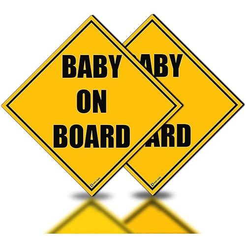 Zento Deals 2 Pack of Baby on Board Reflective Bright Yellow Magnetic Signs for Car - Best Safety Sign Accessories for Cars 5’’ by 5’’