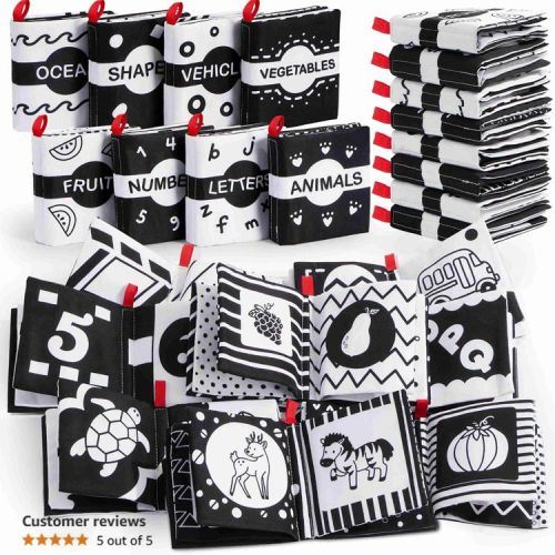 Joyfy Baby Bath Soft Books Black White Infant Nontoxic Waterproof Newborn Toys Toddler Educational Learning Toys Baby Shower Montessori Sensory 8 Pcs