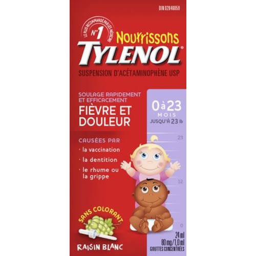 Tylenol Infants' Medicine, Fever & Pain Drops, Dye Free Grape, 24 mL
