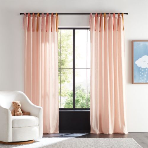96" Pink Tie Muslin Organic Cotton Curtain Panel