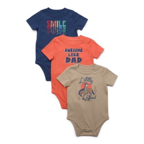 Garanimals Baby Boys Graphic Bodysuits with Short-Sleeves, 3-Pack, Sizes 0-24M