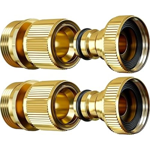 Heavy Duty Water Hose Quick Connect Fittings (Premium Brass for Superior Durability), Quick Release Hose Connector, Fit for 3/4" Gardening Hoses, Garden Hose Fast Disconnect Set, 2 Pack, ET