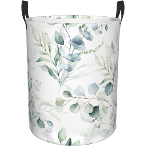 HPINK-T Watercolor Eucalyptus Leaf Large Laundry Basket Laundry Hamper Bag Collapsible Laundry Baskets Clothes Hamper with Handles Storage Baskets For Bathroom, Dorm, Family S