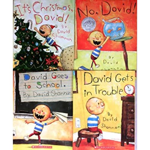David Shannon Set Pack of 4 Books, It's Christmas David, No David, David Gets in Trouble, David Goes to School