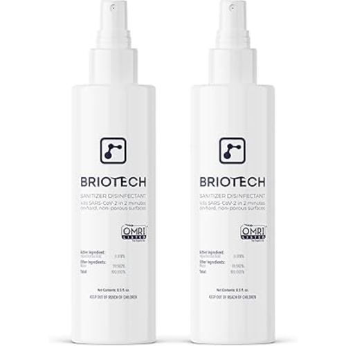 BRIOTECH Sanitizer Disinfectant Hypochlorous Spray, Kills 99.99% of Viruses & Bacteria, Eliminate Odor, Gentle for Nurseries & Play Rooms, Food Contact Surface Sanitizer, 8 fl oz ea, 2 ct