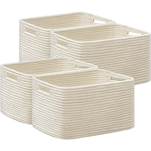 4 Pack Storage Baskets for Organizing, Woven Baskets for Shelves, Beige