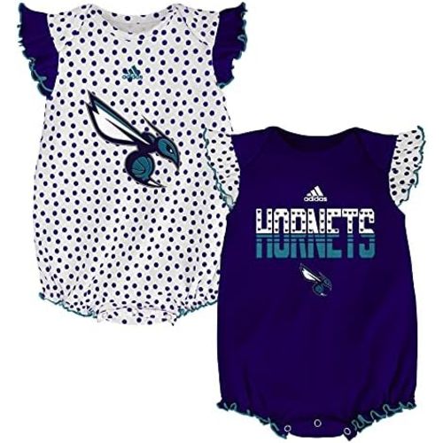 Outerstuff NBA Newborn Girls (0M-9M) Charlotte Hornets Polka Fan 2 Pack Creeper Set