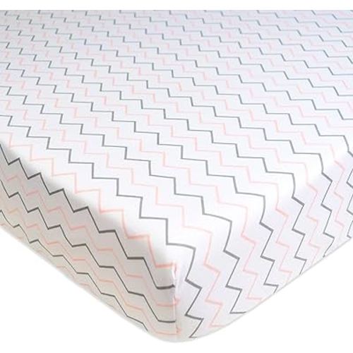 American Baby Company Fitted Crib Sheet 28" x 52", Soft Breathable Neutral 100% Cotton Jersey Sheet, Pink Zigzag, for Boys and Girls, Fits Crib and Toddler Bed mattresses