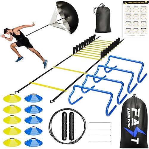 Speed & Agility Training Set - Agility Ladder, Cones Hurdle Set, Parachute for Speed Training, Basketball Training Equipment, Soccer Training Equipment, Agility Training Equipment, Resistance Bands