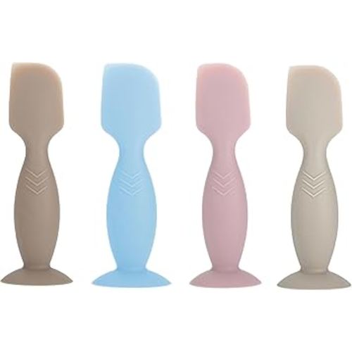 4 Pack Mini Baby Diaper Cream Spatula Applicator, Soft Silicone Baby Butt Paste Spatula Diaper Cream Brush with Suction Cup Base (Brown, Blue, Pink, Gray)