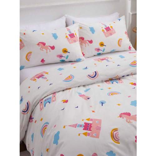 Set de 3 piezas de ropa de cama tamaño completo con diseño de castillo de princesa en tonos rosados, suave y amigable con la piel, apto para dormitorio principal, habitación de huéspedes, dormitorio universitario, incluye 2 fundas de almohada y 1 funda de