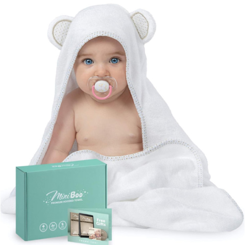 MINIBOO Hooded Baby Towels for Newborn - Super Soft Baby Bath Towels with Hood, Highly Absorbent Viscose Made from Bamboo Hooded Towel for Infant, Toddler and Kids, Baby Essentials
