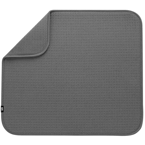 S&T INC. Dish Drying Mat, Highly Absorbent Microfiber Kitchen Counter Mat, Dish Drying Pad for Dishes, Utensils, Pots and Pans, Large 16" x 18", Charcoal