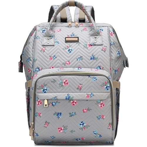 Diaper Bag Backpack for Women, Baby Bags for Girls,Diaper Bag with Changing Pad, and Insulated Pockets-Grey Flowers