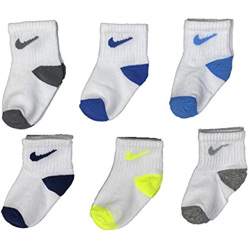 Nike Baby Lightweight Ankle Socks 6 Pack (White(MN0299-B9F)/G, 12-24 Months)