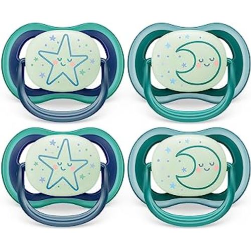 Philips Avent Ultra Air Pacifier - 4 x Light, Breathable Glow-in-The-Dark Baby Pacifiers for Babies Aged 6-18 Months, BPA Free with Sterilizer Carry Case, SCF376/08