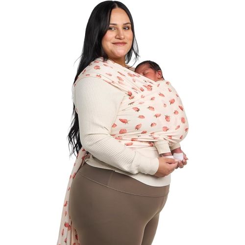 Baby Tula Stretchy Tencel™ Baby Wrap Carrier – Soft Newborn & Infant Wrap Sling, Ergonomic Hands-Free Baby Carrier, Breathable & Adjustable, Eco-Friendly for 8–25 lbs - Strawberry