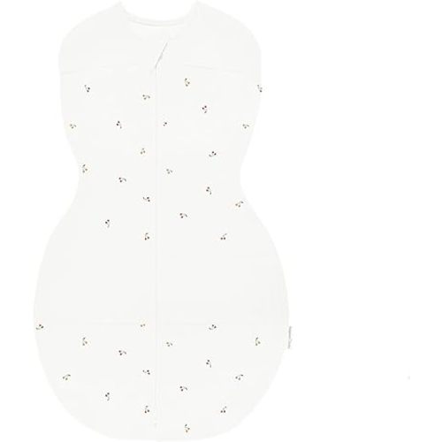 Happiest Baby Sleepea 5-Second Swaddle - 100% Organic Cotton Baby Swaddle Blanket - Doctor Designed Promotes Healthy Hip Development (Ivory Cherries, Small)