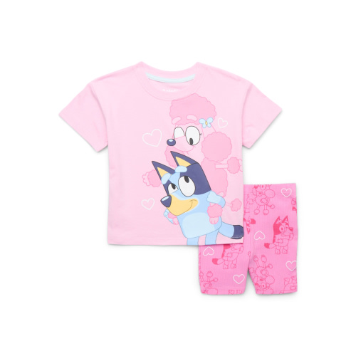 Bluey Toddler Girl Graphic Tee and Allover Print Bike Shorts Set, 2-Piece, Sizes 12M-5T