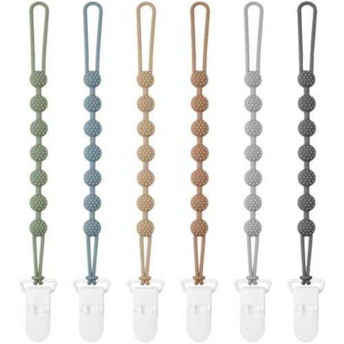 Baby Pacifier Clip, 6 Pack Silicone Pacifier Holder with One Piece Design for Baby Boy and Girl, BPA Free Soft Flexible Paci Binky Clips