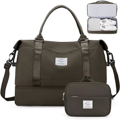 Weekender Bags for Women,Personal Item Travel Bag with Shoes Compartment,Overnight Travel Duffel Bag with Toiletry Bag,Medium