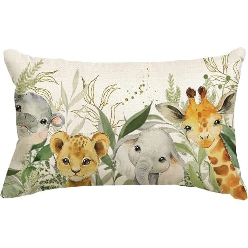 AVOIN colorlife Elephant Giraffe BabyShower Animals Throw Pillow Cover, 12 x 20 Inch Seasonal Spring Summer Birthday Gift Cushion Case Outdoor Decoration for Sofa Couch