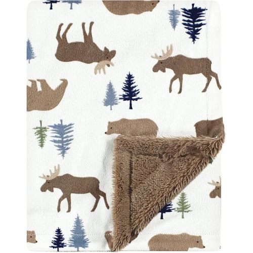Hudson Baby Unisex Baby Plush Blanket with Furry Binding and Back, Moose Bear, One Size