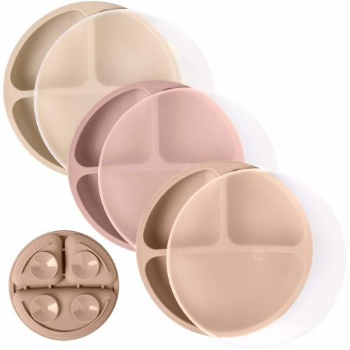 WeeSprout Suction Plates with Lids for Babies & Toddlers, 100% Silicone, Dinnerware Stays Put, 3-Pk