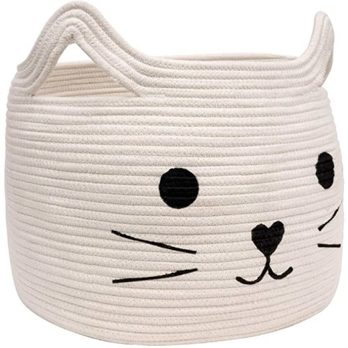 Large Woven Cotton Rope Storage Basket, Baby Laundry Basket Organizer for Towels, Blanket, Toys, Clothes, Gifts | Pet Gift Baskets for Cat, Dog - 15.7" L×11.8" H